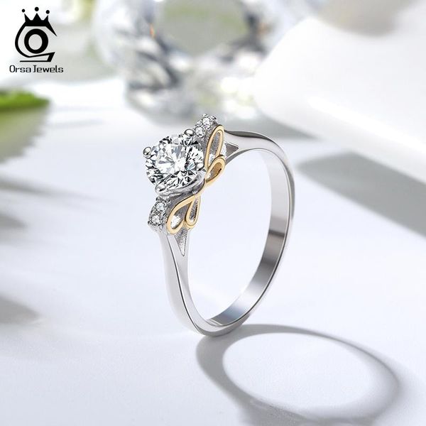 

cluster rings orsa jewels women cubic zircon sparkling crystal wedding band finger silver 925 ring jewelry party gift osr211, Golden;silver