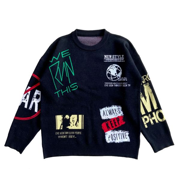 

men o-neck oversize casual couple male sweaters harajuku fashion knitted hip hop streetwear pullover, White;black