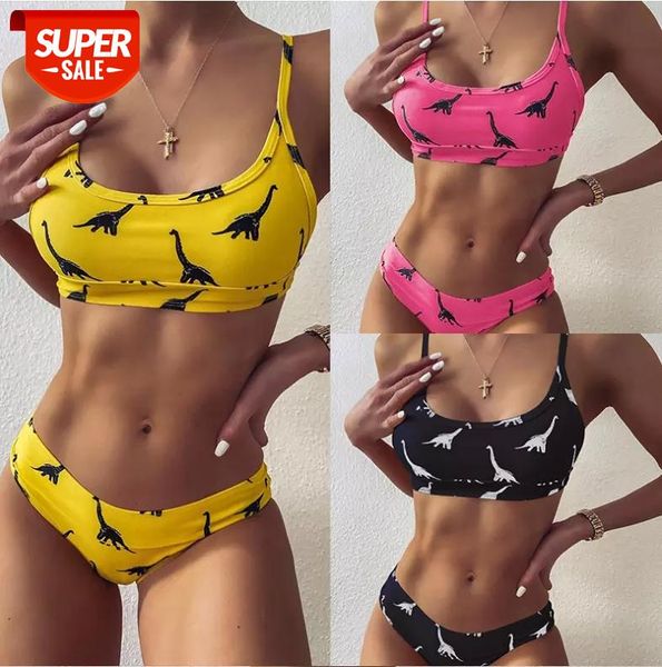 

Female Bathing Bandeau Swimsuit Sports Bikini 2021 Low Waist Bathers Two Piece Suits Swimming Suit Print New Animal Women #Ml0c, White;black
