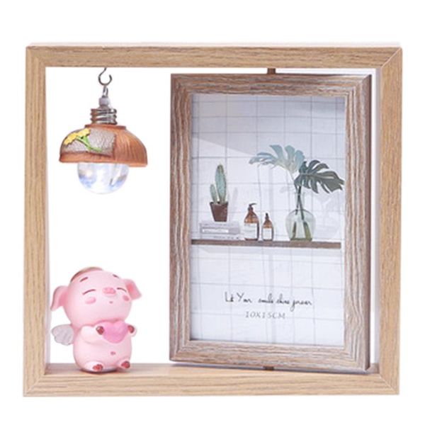 

p frame creative nordic p frame set-up double-sided rotating wooden with light pig