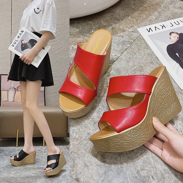 

dress shoes platform womens high heels 11cm sandal casual ladies leisure summer wedges sandals woman women mules slipper, Black