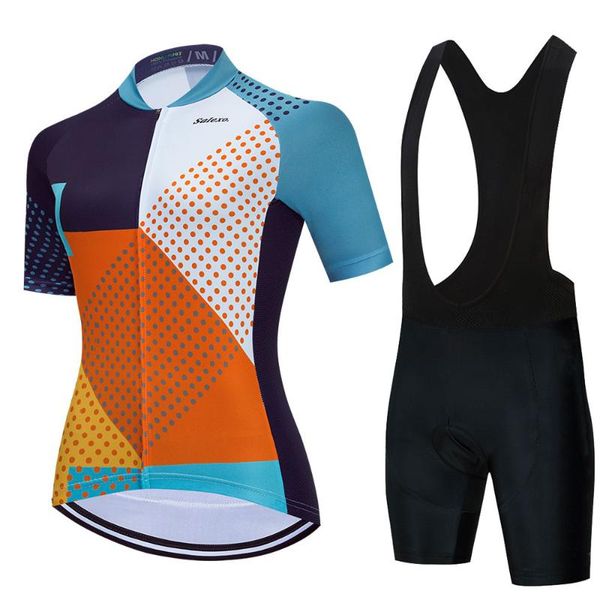 

racing sets 2021 summer cycling wear breathable and quick-drying short sleeve women's three-color jersey bicycle, Black;blue