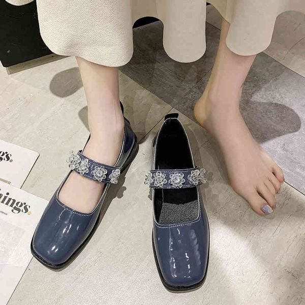 

dress shoes rimocy fashion flowers low heel mary janes woman sweet square toe patent leather pumps school lolita shoe q, Black