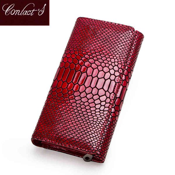 

classic wallets contact's genuine leather women long clutch bag hasp female coin purse rfid card holder s for portfel damski, Red;black