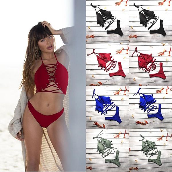

2021 women bandage push-up padded bikini off shoulder backless crop panties 2pcs ladies swimwear bathing suit, Gray