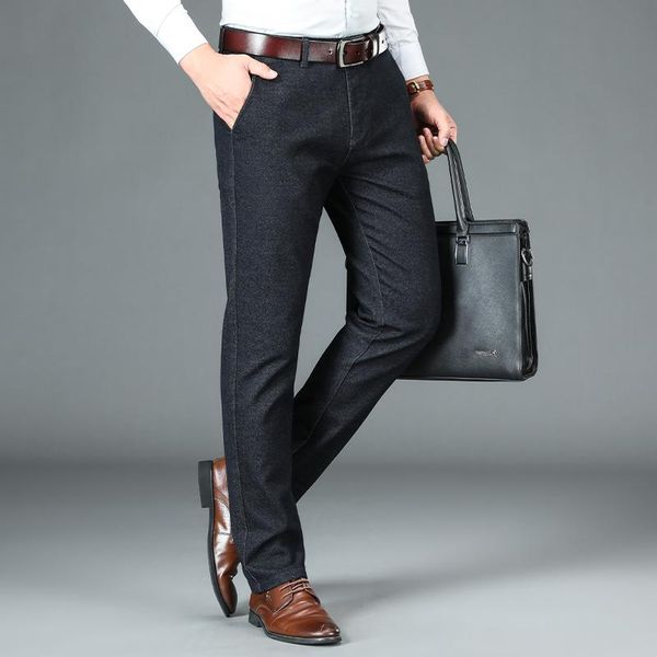 

men's pants autumn winter men casual black gray khaki dark blue thick business straight elasticity trousers male plus size 28-42