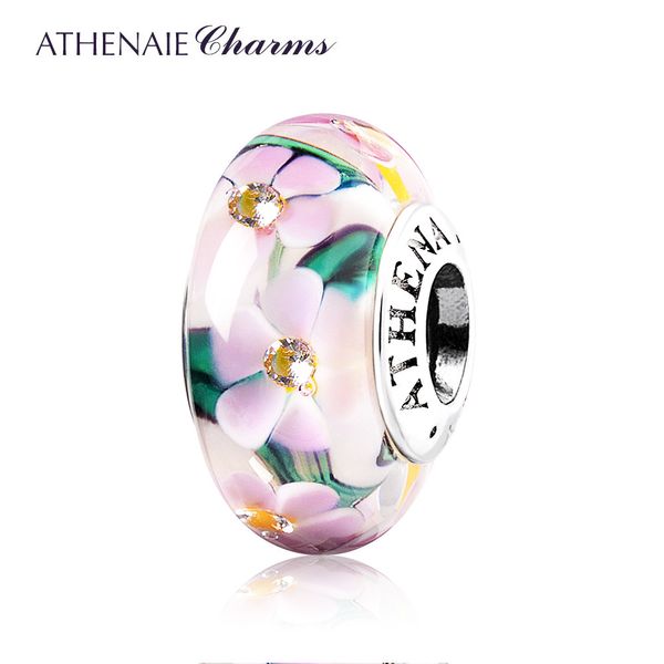 Athenie Genuine Murano Vidro 925 Silver Core Flor Garden Charms Bead Fit Braceletes Europeu Colar Para As Mulheres DIY Jóias Q0531