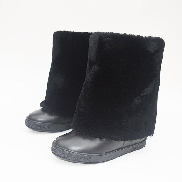 

boots real pos ins design brand woman hidden wedge heel fur boot 8cm inner black