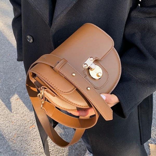 

solid color flip saddle bag 2021 fashion new high-quality pu leather women's designer handbag vintage shoulder messenger bag c0227