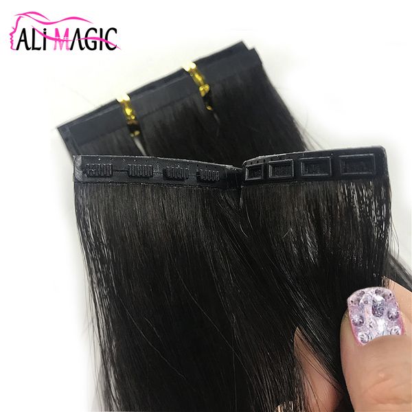 

ali magic invisible tape remy hair extensions snap clips 20pcs 100g silky straight skin weft fast wear factory direct sales, Black