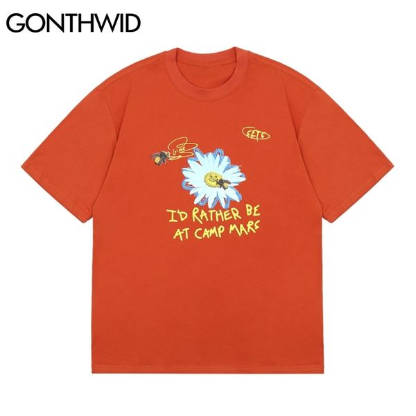 

t-shirts casual bees daisy print harajuku summer men cotton short sleeve tees streetwear hip hop tshirts fashion 210602, White;black