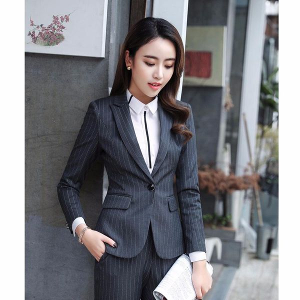 

women's suits & blazers women vintage striped blazer jacket pockets notched collar long sleeve coat female outerwear fashion casaco fem, White;black