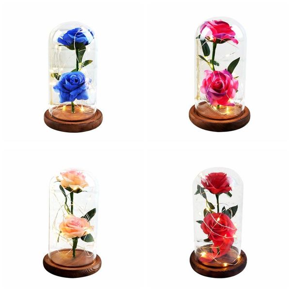 

decorative flowers & wreaths artificial silk rose in a glass dome with led light string gift women girls on birthday valentine's day mo