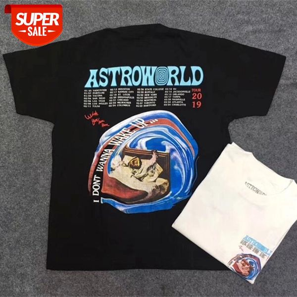 

2019 i don't want to wake up tour astroworld t shirt men women 1:1 2019 summer travis scott t-shirt #jz40, White;black