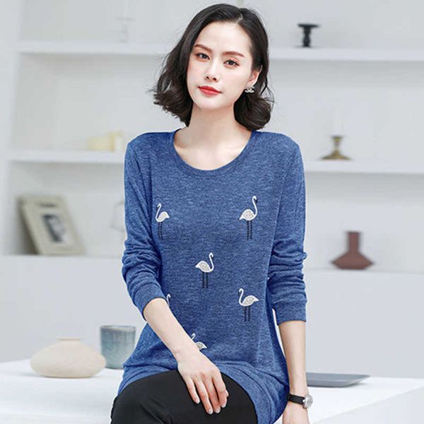 

simple style women spring autumn t shirts lady casual slim o-neck birds printed tees shirt df2116 210609, White