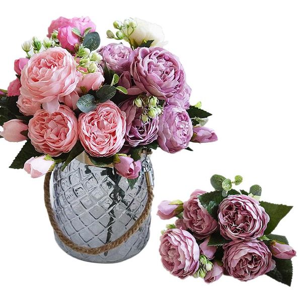 

new full length 30cm beautiful realistic artificial rose peony bouquet home family party wedding decoration fake flower