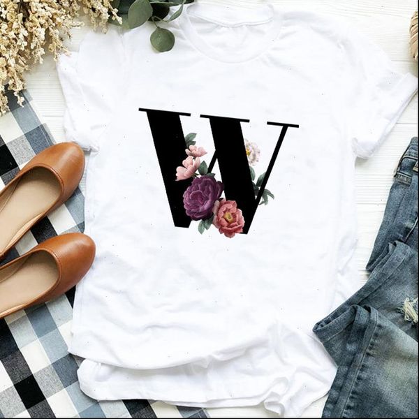 

women lady floral 90s styloe letter w trend casual print ladies t tee womens shirt clothes tshirt female graphic t shirt, White