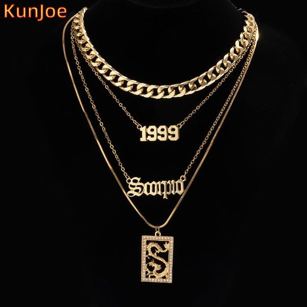 

pendant necklaces kunjoe gold color simple dragon year number necklace for women multilayer crystal letter choker fashion jewelry, Silver