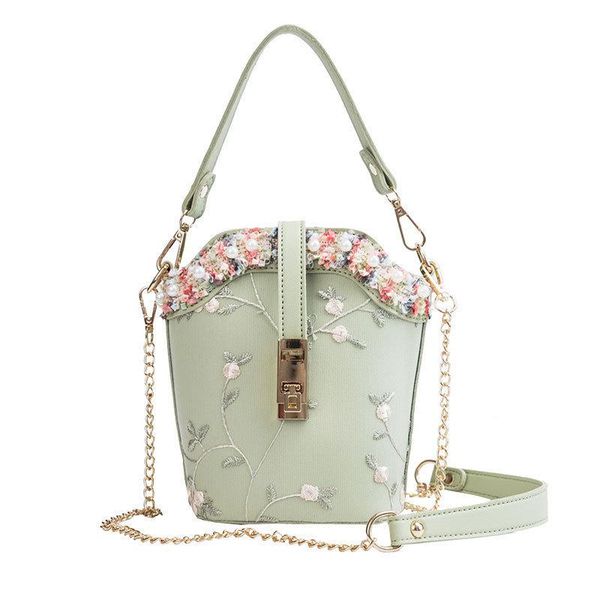 

evening bags female bucket crossbody for women 2021 luxury handbags designer ladies hand flowers embroidery pearl shoulder messenger bag