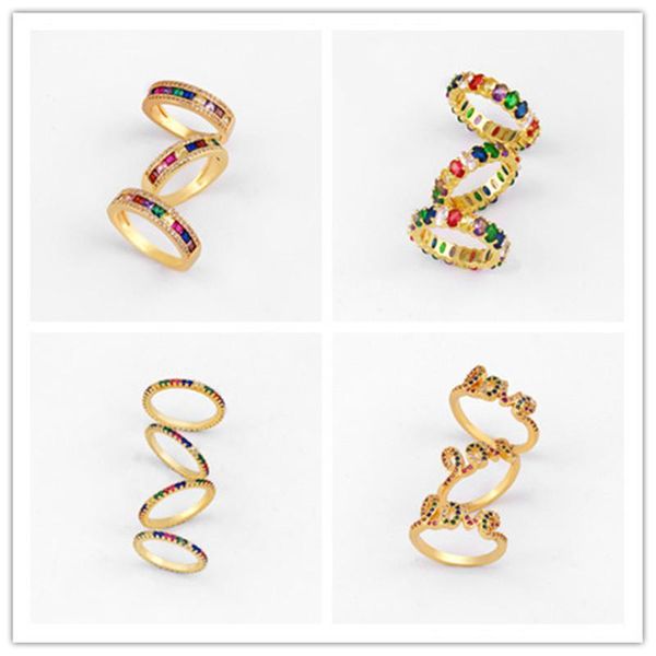 

cluster rings 2021 large love gold for women colorful cubic zirconia rainbow baguette finger anillo arcoiris girls jewellery, Golden;silver