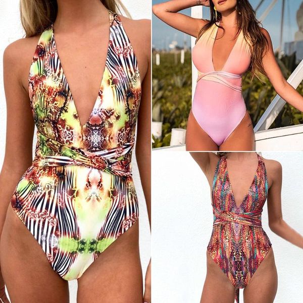 

2021 one piece printed swimsuit push up padded bikini swimsuit women backless printing swimwear dropshippng