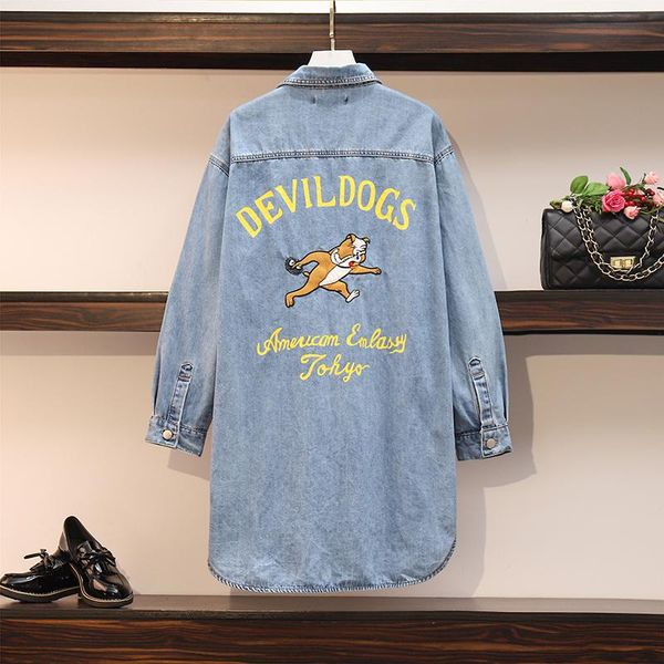 

women's jackets spring jacket cartoon denim loose lady streetwear long outwear quilted coats oversized casual jean, Black;brown