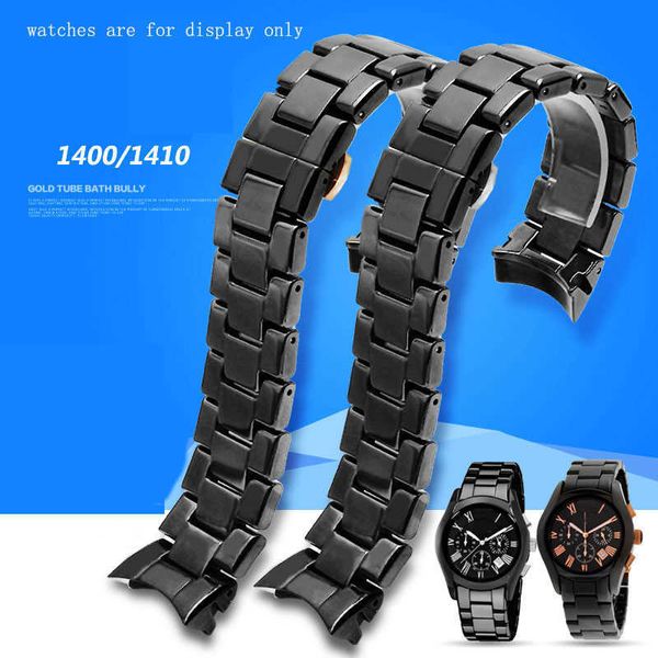 Cinturino per orologio in ceramica perlata Cinturino nero Cinturino di ricambio per bracciale lucido da 22 mm per Ar1400 1410 H0915