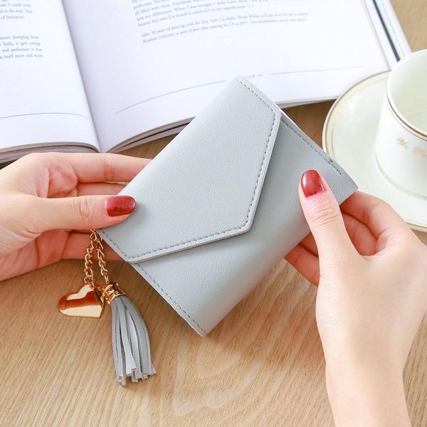 

wallets women's short wallet 30% off multi-card slot korean tassel multifunctional ultra thin student personality, Red;black