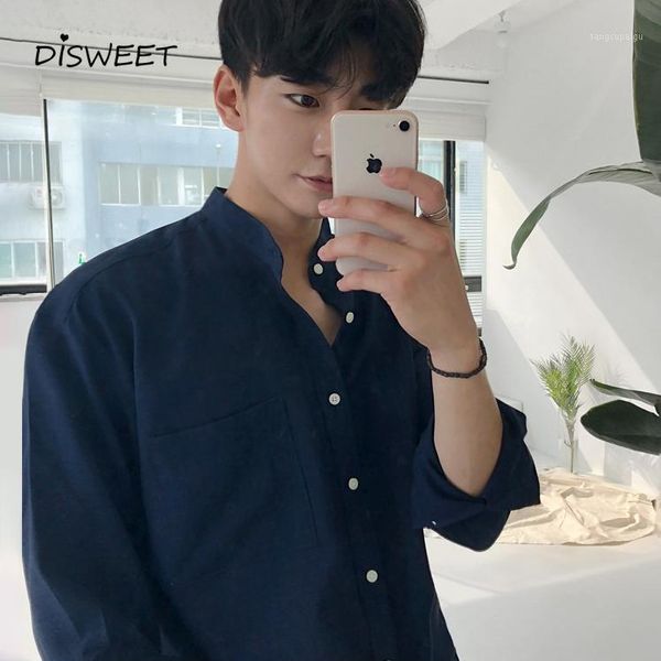

men's casual shirts simple solid lapel loose shirt men korean long-sleeved single-breasted slim 2021, White;black