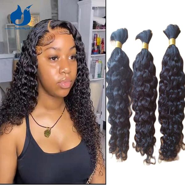 

human hair bulks amethyst loose curly bulk for braiding brazilian weaving remy extension women, Black