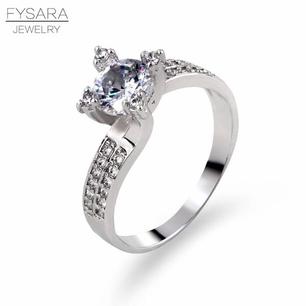 

wedding rings fysara luxury 4 prongs square cz crystal band engagement for women micro paved austrian zircon, Slivery;golden