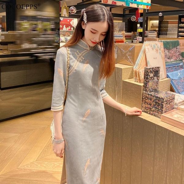 

ethnic clothing chinese traditional cheongsam dress women's elegant 20211spring summer long sleeve retro plus size, Red