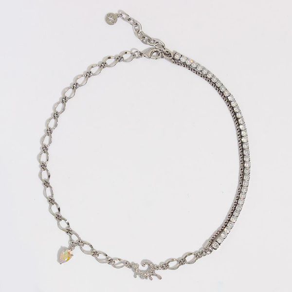 

pendant necklaces original metal wind overlapping pearl stitching multi-layer fishtail yellow water drop zircon necklace, Silver