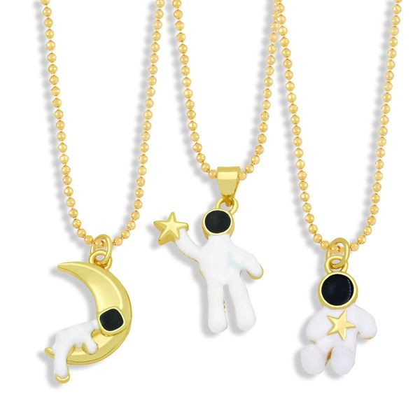 

fashion moon astronaut necklace men and women cartoon star reaching pendant stainless steel jewelry does not fading color not allergic, Silver