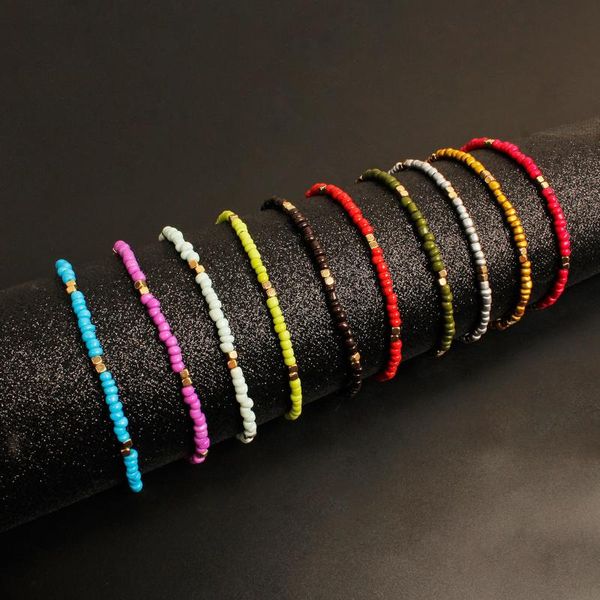 

anklets bohemian ethnic style mixed color rice beads anklet fashion simple elastic chain on leg a for girls women, Red;blue