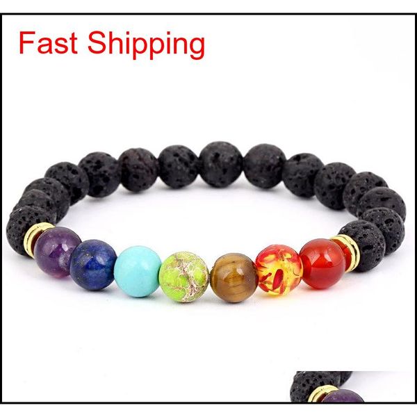 

black lava volcanic stone 7 chakra bracelet,natural stone yoga bracelet,healing reiki prayer balance bud jllyll dh_garden