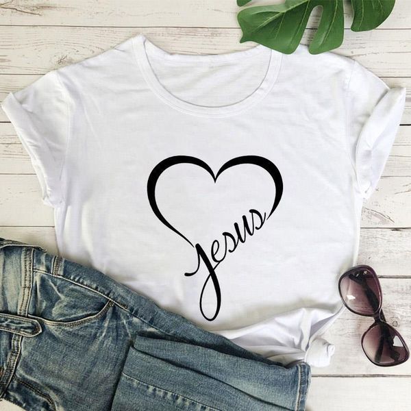 

jesus heart print t shirt women o-neck short sleeve tshirt women summer letter women t-shirt female clothing, White