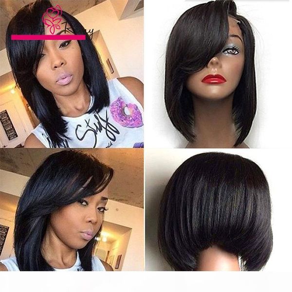 

10-14 inch short bob human hair wigs lace front mink brazilian virgin hair glueless full lace wigs greatremy natural wigs, Black