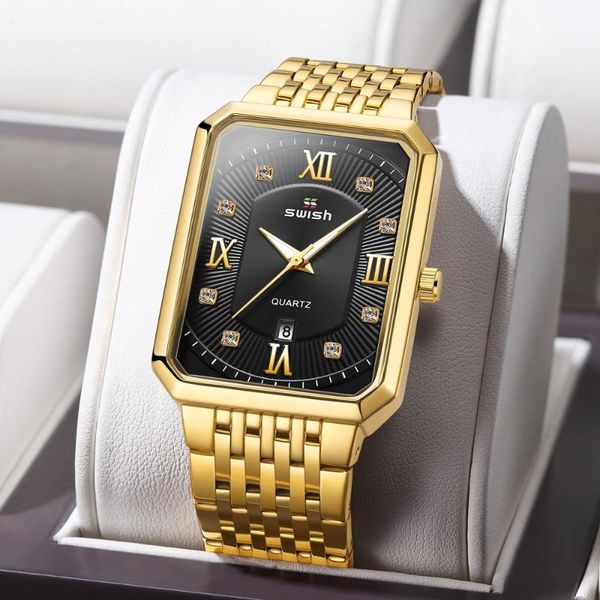 

wristwatches fashion stainless steel watches men 2021 swish square waterproof quartz watch gold black wristwatch for man, Slivery;brown