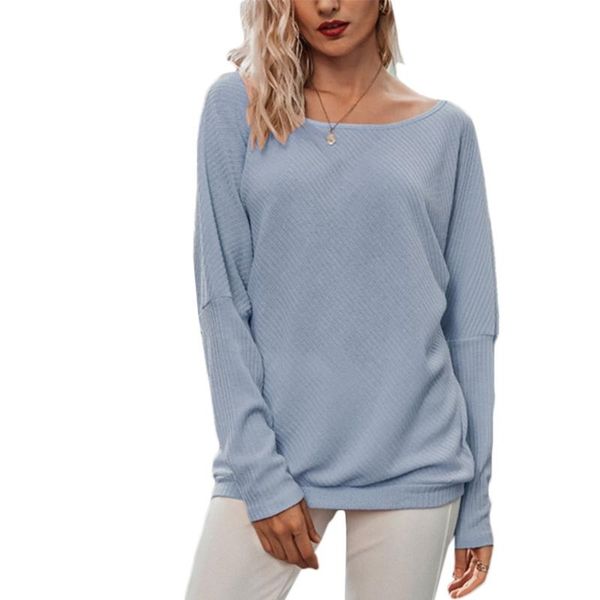 

women's t-shirt women batwing long sleeve ribbed solid shirts o-neck drop shoulder loose, White
