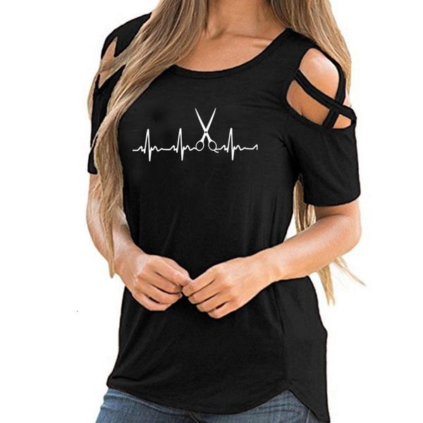 

summer brand clothing hairdresser t shirts women cool hair printed shoulder vintage cotton barber drop shipping, White