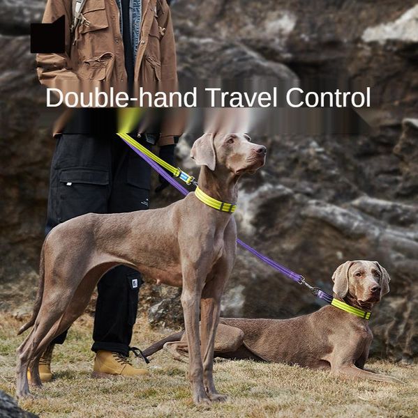 

dog collars & leashes explosion-proof double-headed leash golden retriever labrador shiba inu medium-large leads accessories supplies