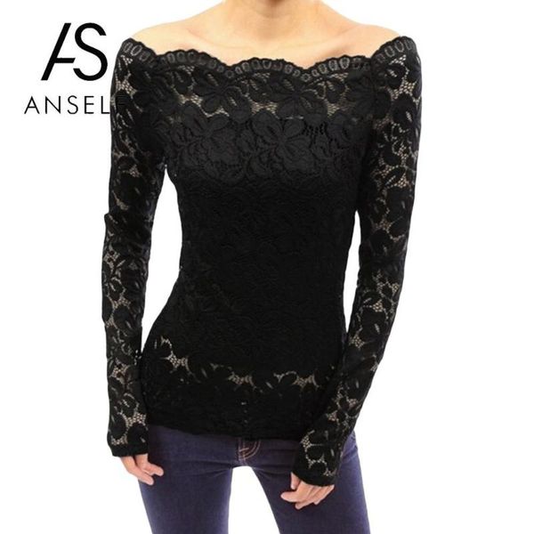 

blusas 2021 spring women off shoulder slash neck lace solid shirts long sleeve slim casual basic 5xl plus size blouse, White