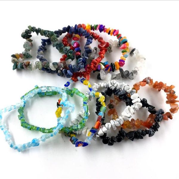 

beaded, strands natural gem stone crystal bracelet irregular stretch chip beads nuggets bracelets bangles quartz wristband for women, Black