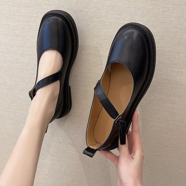 

fashion diagonal strap mary janes shoes women soft pu leather shallow pumps woman japanese style heels lolita shoes ladydress shoes, Black