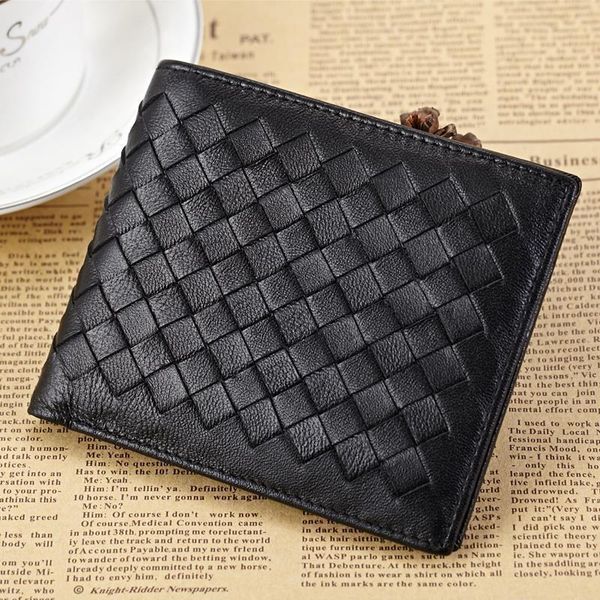 

south goose genuine leather wallets mens short wallet sheepskin knitting business purse credit card holders, Red;black