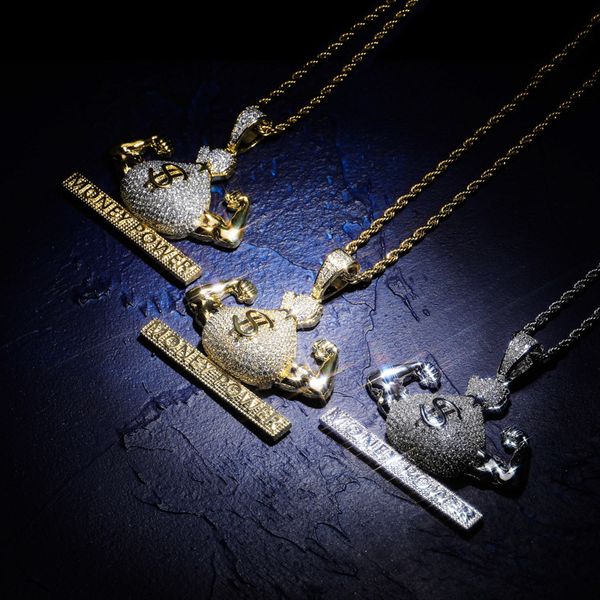 

necklace money poeer usd $symbolic purse pendant hiphop zircon, Silver