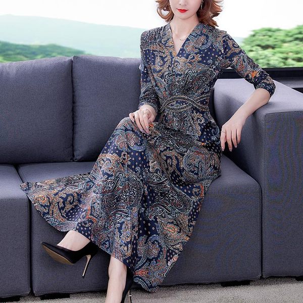 

casual dresses women knitted cotton floral maxi dress autumn winter long sleeve diamonds elegant midi dressvintage vestidos, Black;gray