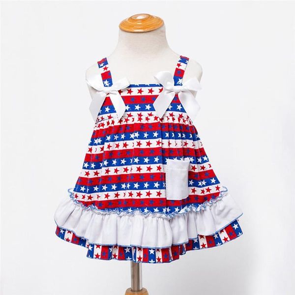 

girl's dresses american independence day children star printing strap dress one-piece set, Red;yellow