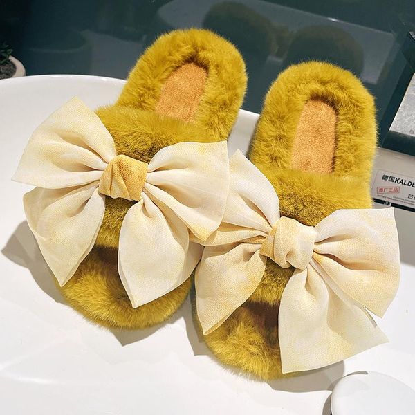 

slippers fur shoes house platform slides butterfly-knot slipers women low plush rubber 2021 flat pu rome basic fa, Black